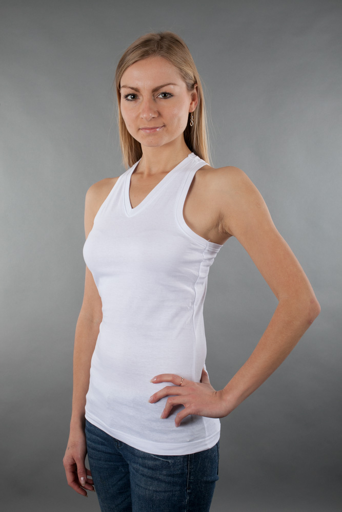 LAT Junior Fine Jersey V-Neck Racerback Longer Length Tank view
