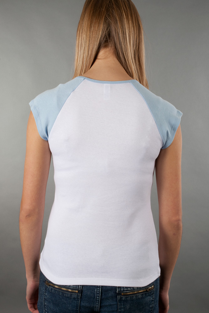 Bella Ladies 5.8 oz. 1x1 Baby Rib Contrast Cap-Sleeve Raglan T-Shirt view