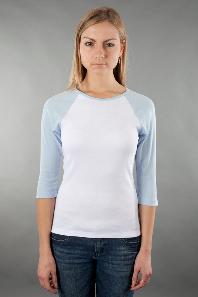 Bella Ladies 5.8 oz. 1x1 Baby Rib 3/4-Sleeve Contrast Raglan T-Shirt view