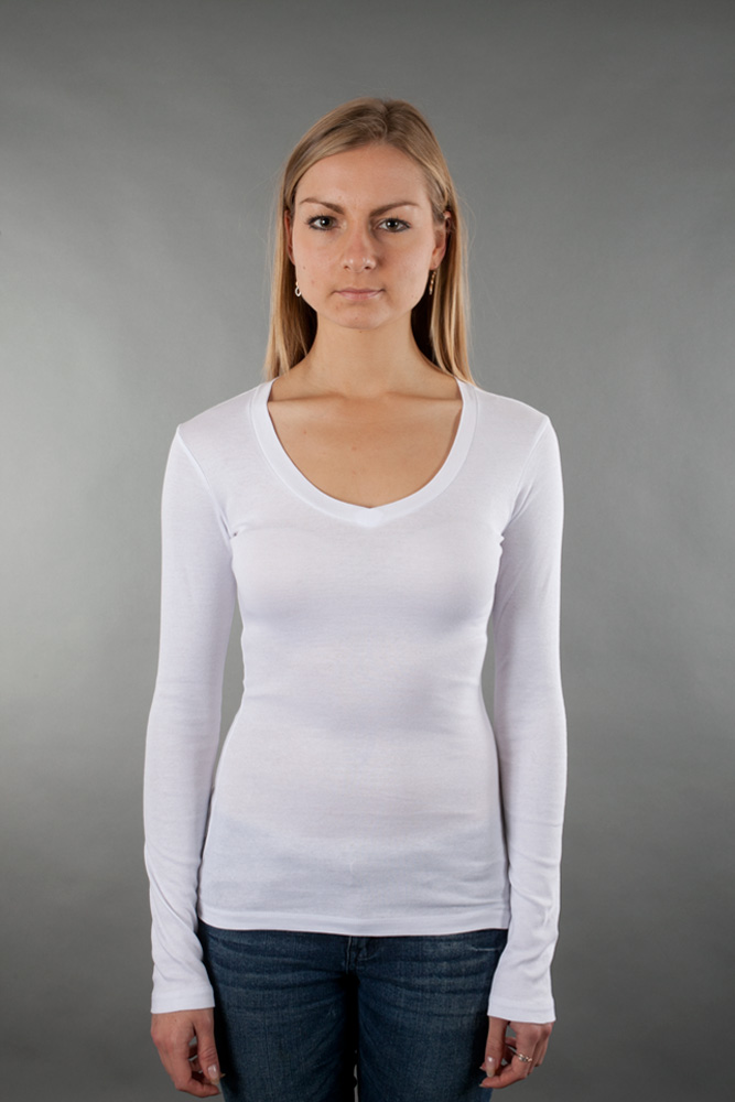 Bella Ladies 4 oz. Sheer Rib Long-Sleeve V-Neck view