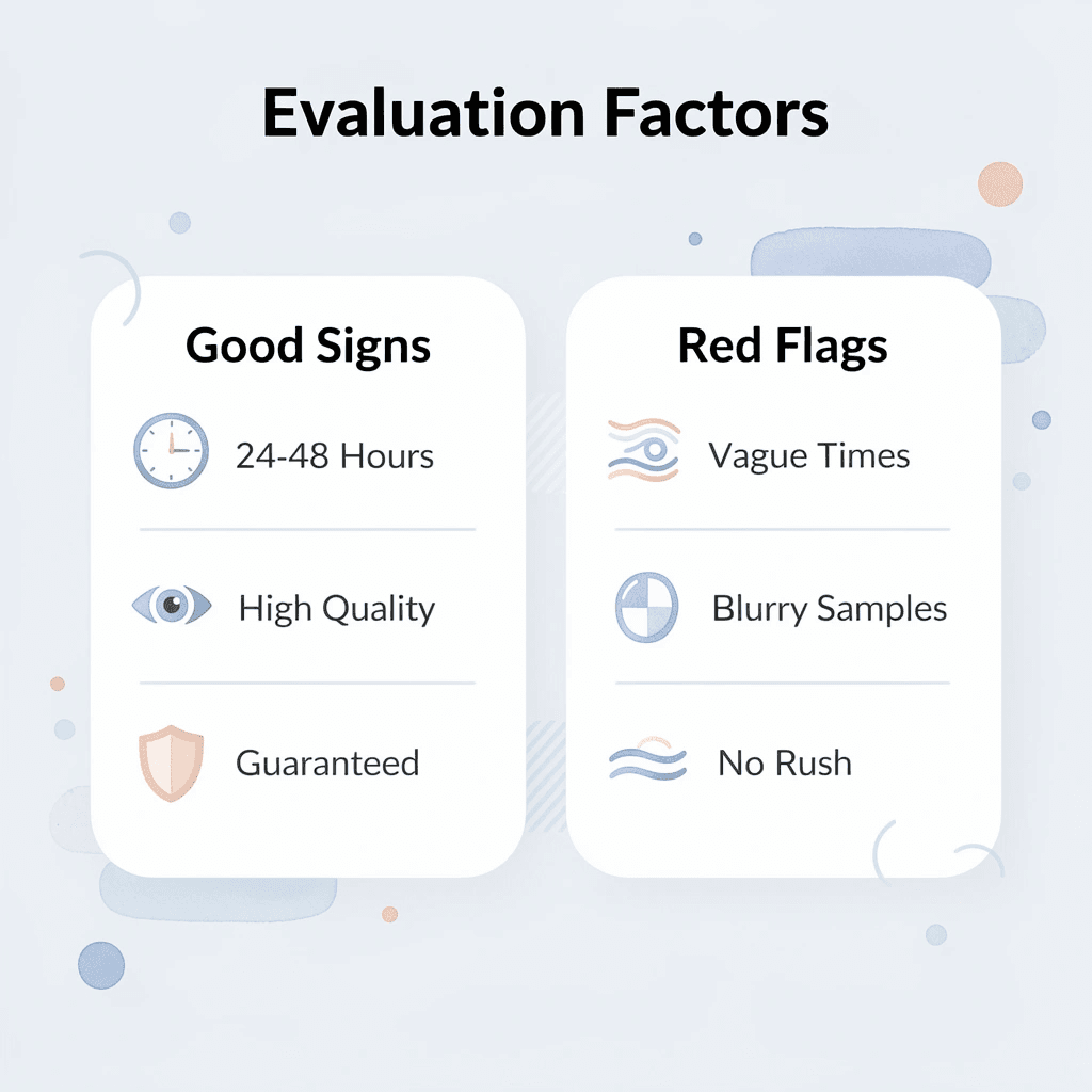 Comparison table showing good signs versus red flags when evaluating providers