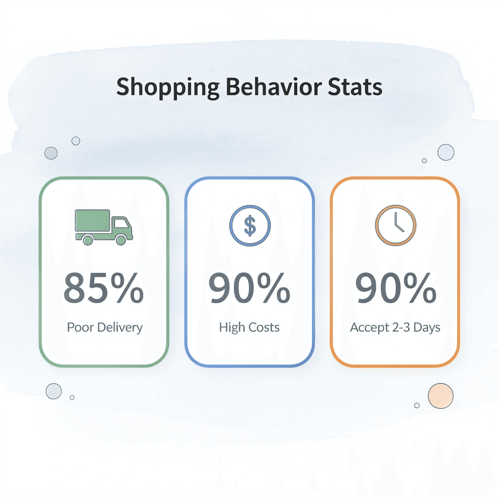 Statistics showing customer shopping behavior and delivery preferences